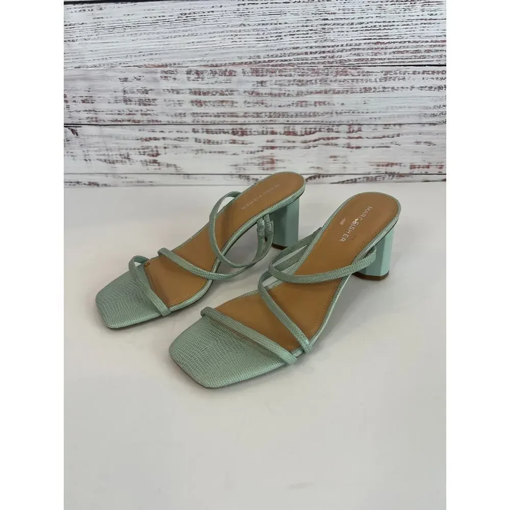 Marc Fisher Aliana Lizard Embossed Finish Mint Green Slide Sculpted Heel Size 9